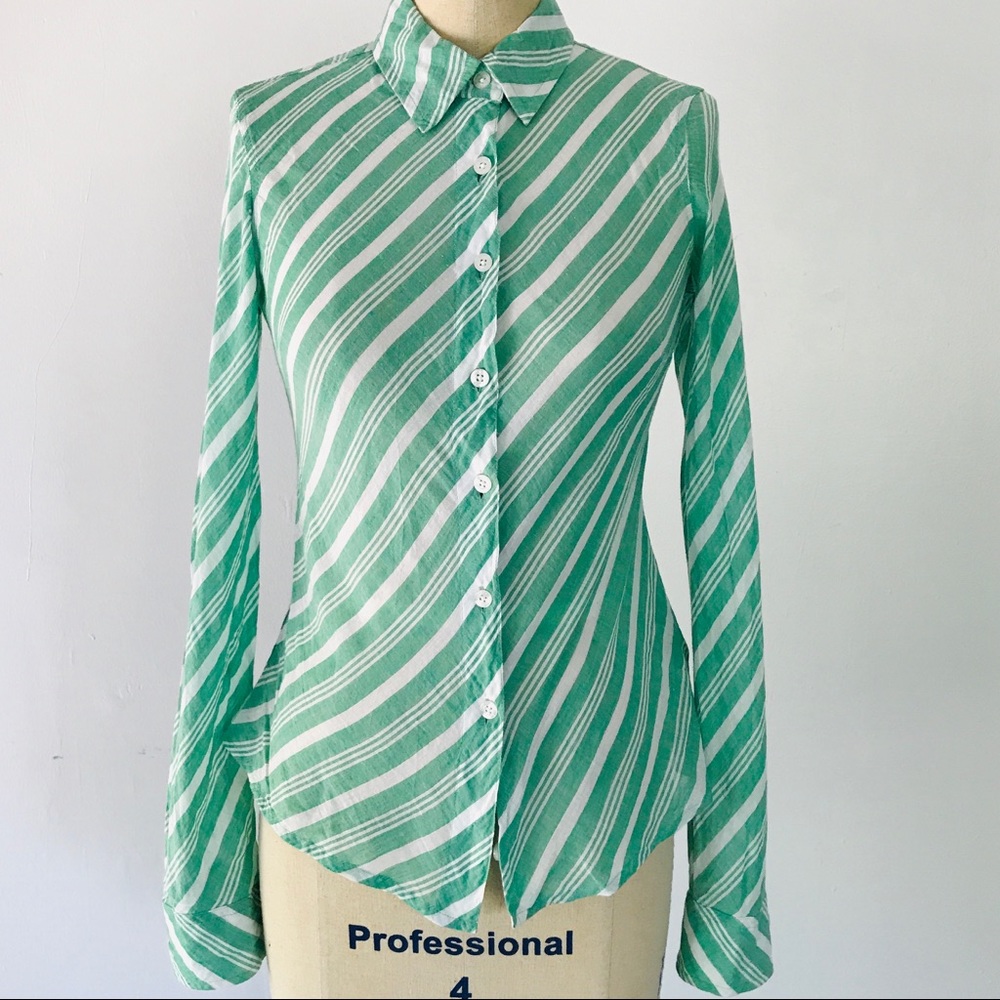 Ralph Lauren Green Candy Stripe Cotton Button Up